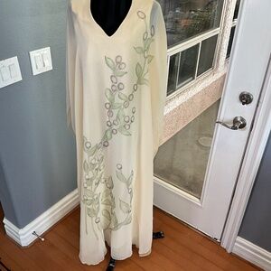 VTG 70s RARE Malia of Honolulu Sheer Overlay Caftan Gown Ethereal Elegant Yellow